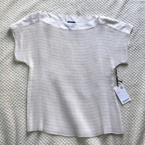 W by Worth off white gold lurex grid crystal pleather blouse Brand New Size Med.